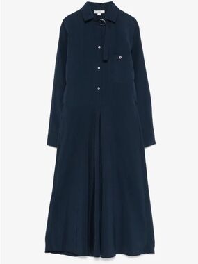 Vince easy midi woven navy Prussian blue shirt dress medium long sleeve